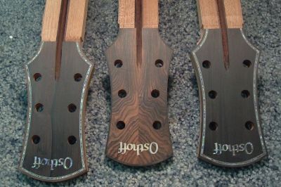 3 Headstocks ready for finish, Brazilian, More Brazilian and Ebony.